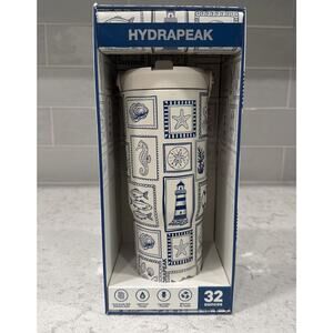 NAUTICAL Hydrapeak Nomad 32oz Steel Travel Bottle Tumbler Beach Shells Fish Crab